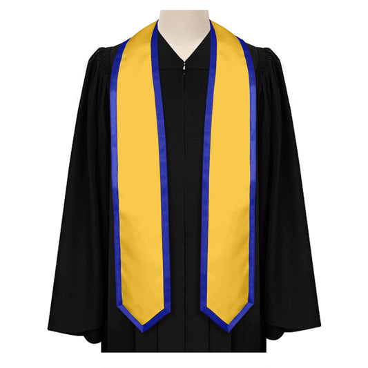 Gold/Royal Blue Plain Graduation Stole with Trim Color & Classic End by Wholesale Grad Supply
