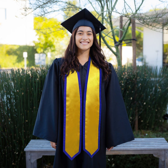 Gold/Royal Blue Plain Graduation Stole with Trim Color & Classic End by Wholesale Grad Supply