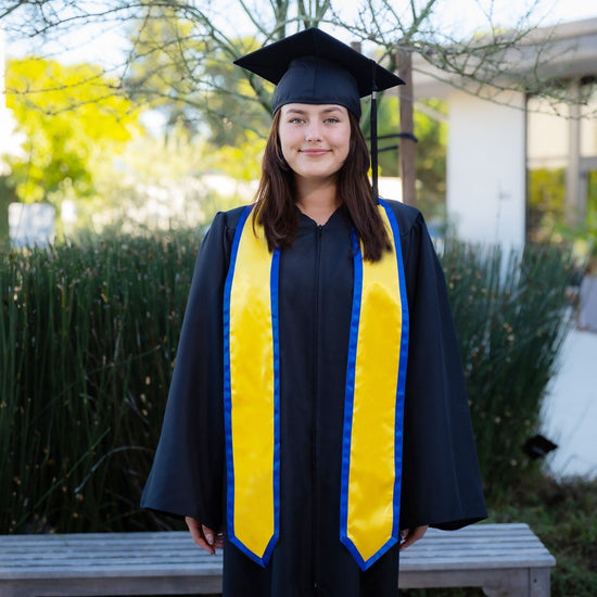 Gold/Royal Blue Plain Graduation Stole with Trim Color & Classic End by Wholesale Grad Supply