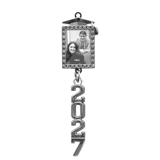 Graduation Tassel Photo Frame Charm With Stacked Date Drop by Wholesale Grad Supply