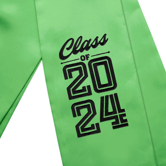 Green Class of 2024 Graduation Stole/Sash with Classic Tips by Wholesale Grad Supply
