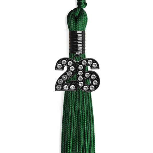 Green Graduation Tassel with Black Bling Charm by Wholesale Grad Supply