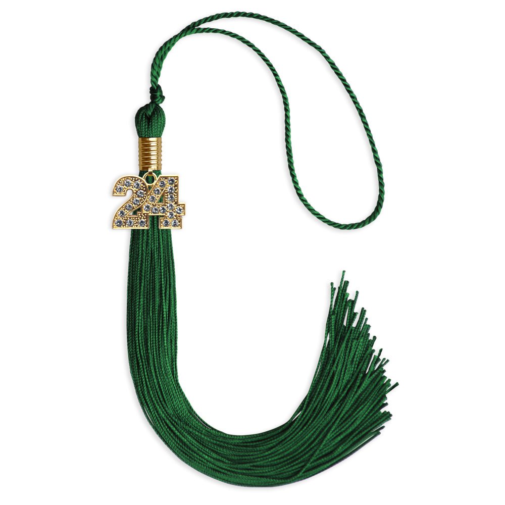 Green Graduation Tassel with Gold Bling Charm by Wholesale Grad Supply