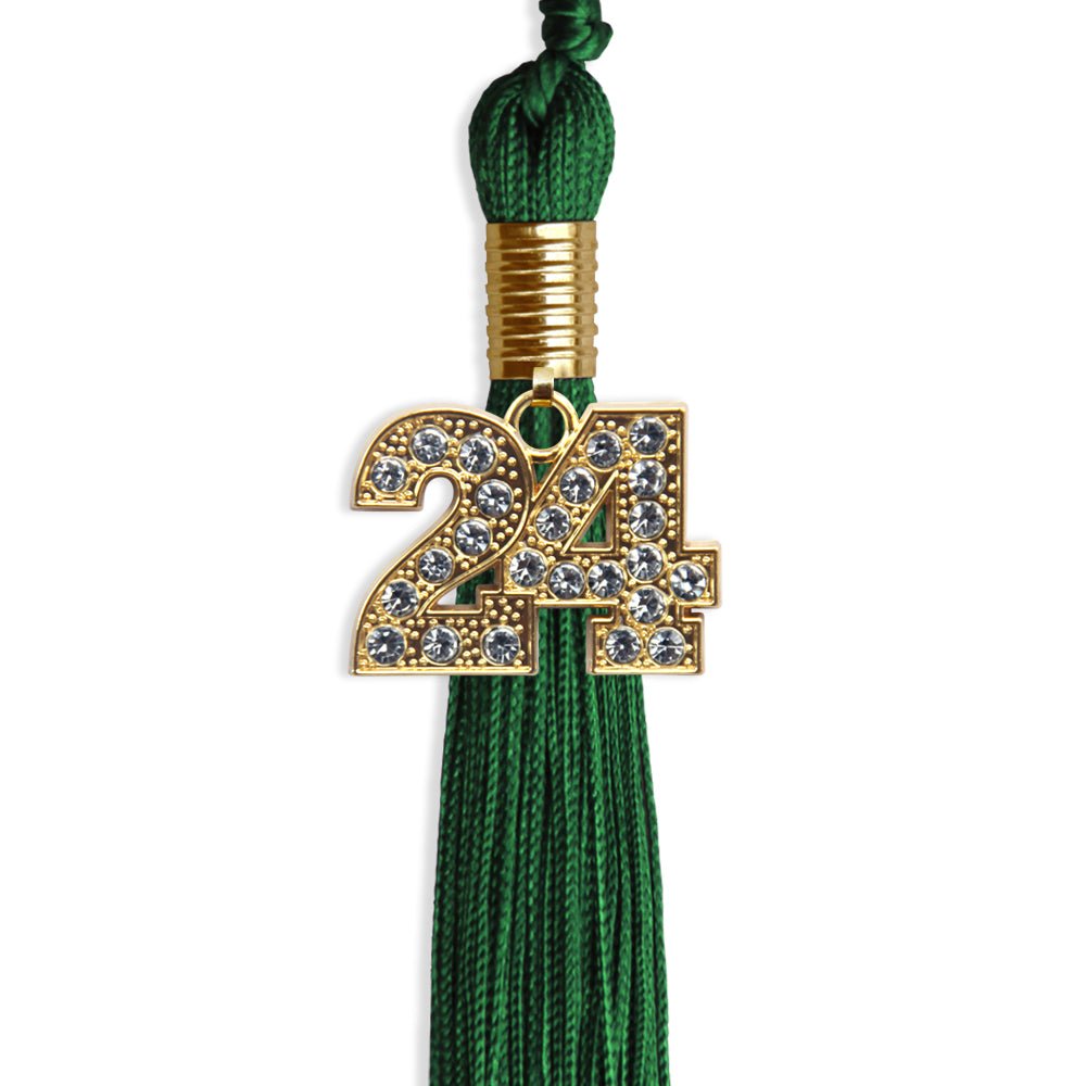 Green Graduation Tassel with Gold Bling Charm by Wholesale Grad Supply