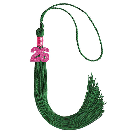 Green Graduation Tassel with Pink Bling Charm by Wholesale Grad Supply