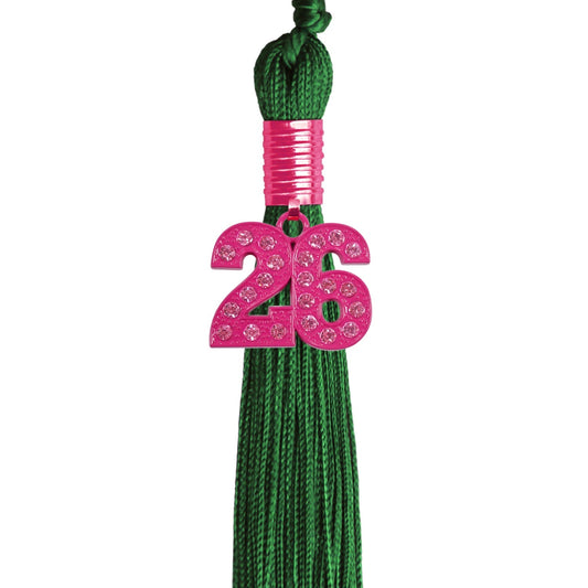 Green Graduation Tassel with Pink Bling Charm by Wholesale Grad Supply