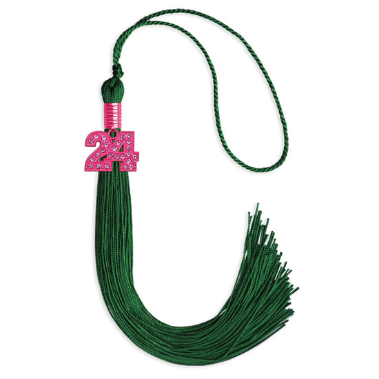 Green Graduation Tassel with Pink Bling Charm by Wholesale Grad Supply