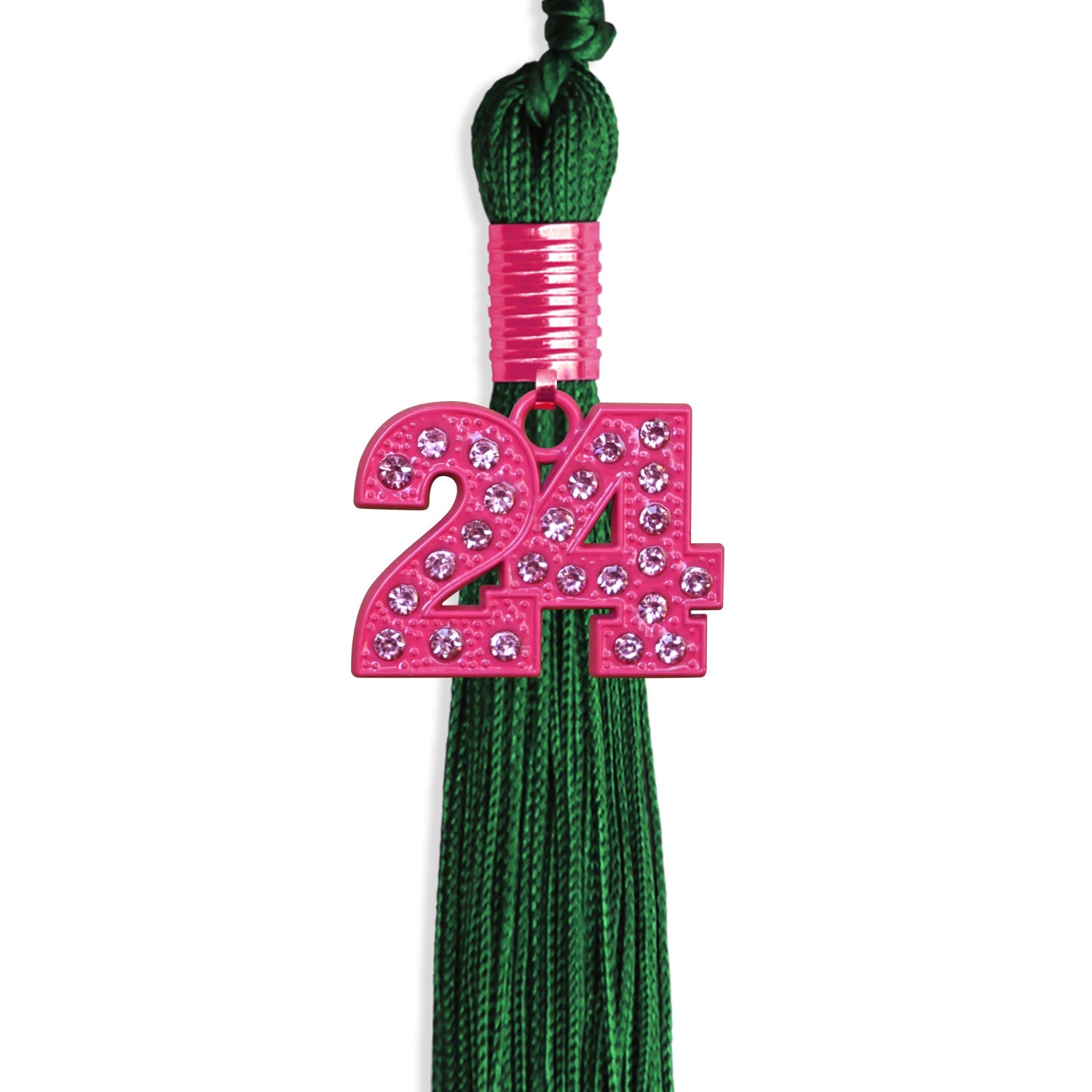 Green Graduation Tassel with Pink Bling Charm by Wholesale Grad Supply