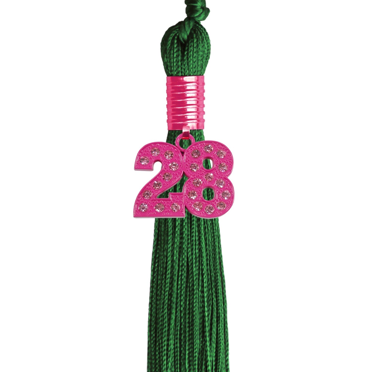 Green Graduation Tassel with Pink Bling Charm by Wholesale Grad Supply