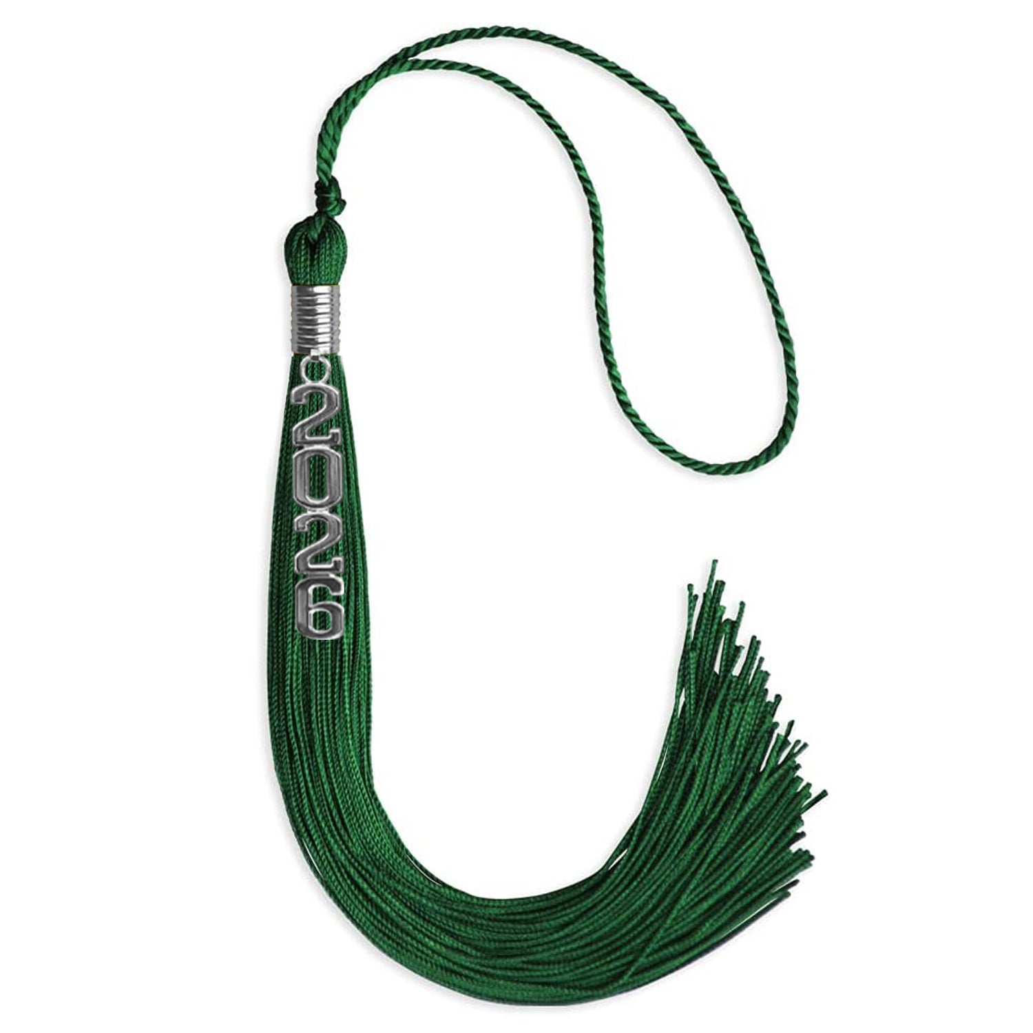 Green Graduation Tassel with Silver Stacked Date Drop by Wholesale Grad Supply