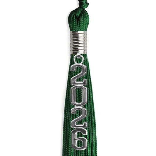 Green Graduation Tassel with Silver Stacked Date Drop by Wholesale Grad Supply