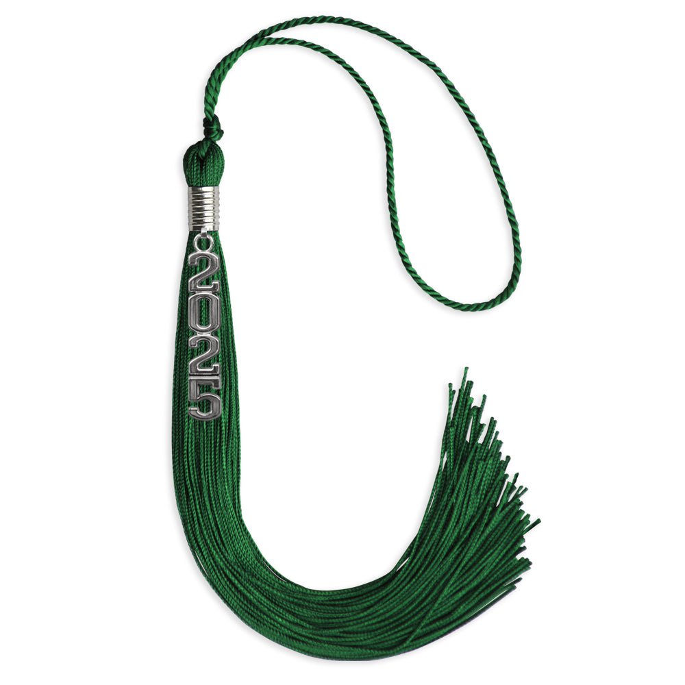 Green Graduation Tassel with Silver Stacked Date Drop by Wholesale Grad Supply