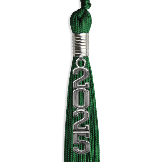 Green Graduation Tassel with Silver Stacked Date Drop by Wholesale Grad Supply
