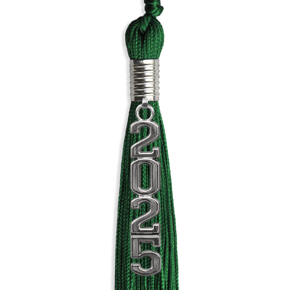 Green Graduation Tassel with Silver Stacked Date Drop by Wholesale Grad Supply