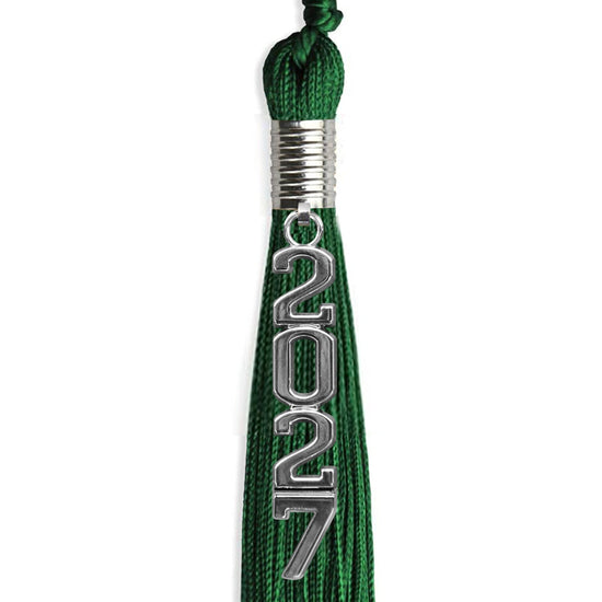 Green Graduation Tassel with Silver Stacked Date Drop by Wholesale Grad Supply