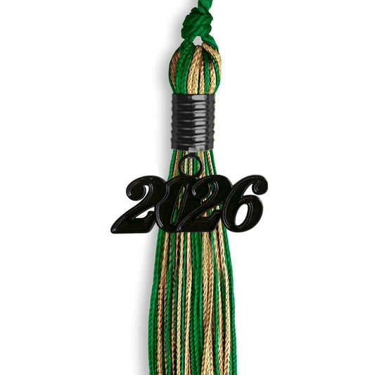 Green/Antique Gold Mixed Color Graduation Tassel with Black Bling Charm by Wholesale Grad Supply