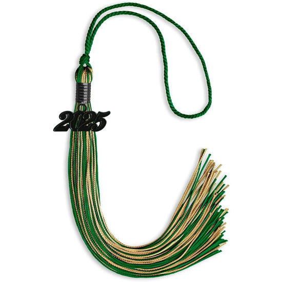 Green/Antique Gold Mixed Color Graduation Tassel with Black Bling Charm by Wholesale Grad Supply