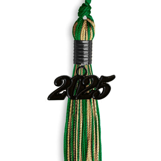 Green/Antique Gold Mixed Color Graduation Tassel with Black Bling Charm by Wholesale Grad Supply