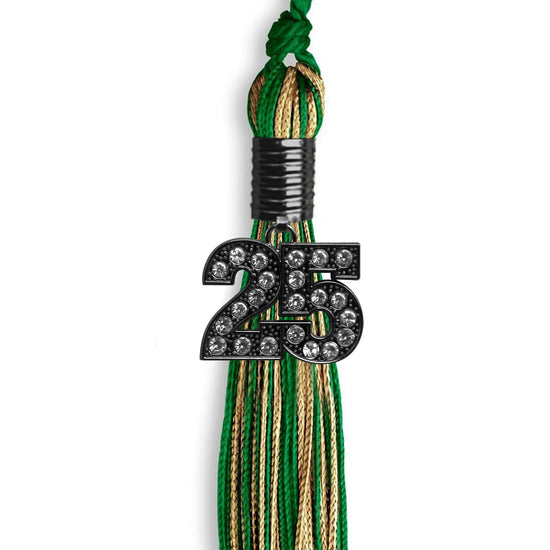 Green/Antique Gold Mixed Color Graduation Tassel with Black Bling Charm by Wholesale Grad Supply