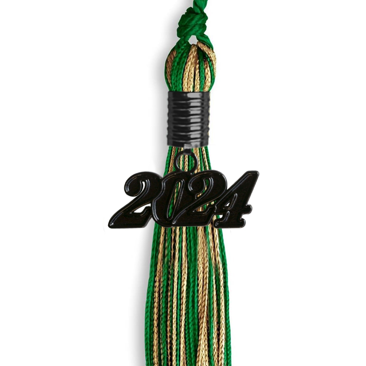 Green/Antique Gold Mixed Color Graduation Tassel with Black Bling Charm by Wholesale Grad Supply