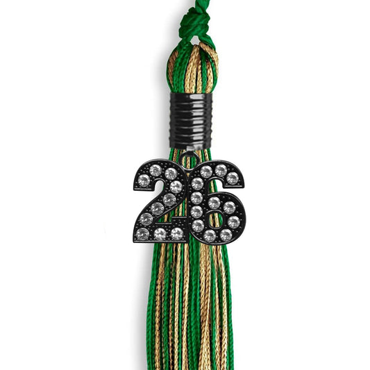 Green/Antique Gold Mixed Color Graduation Tassel with Black Bling Charm by Wholesale Grad Supply