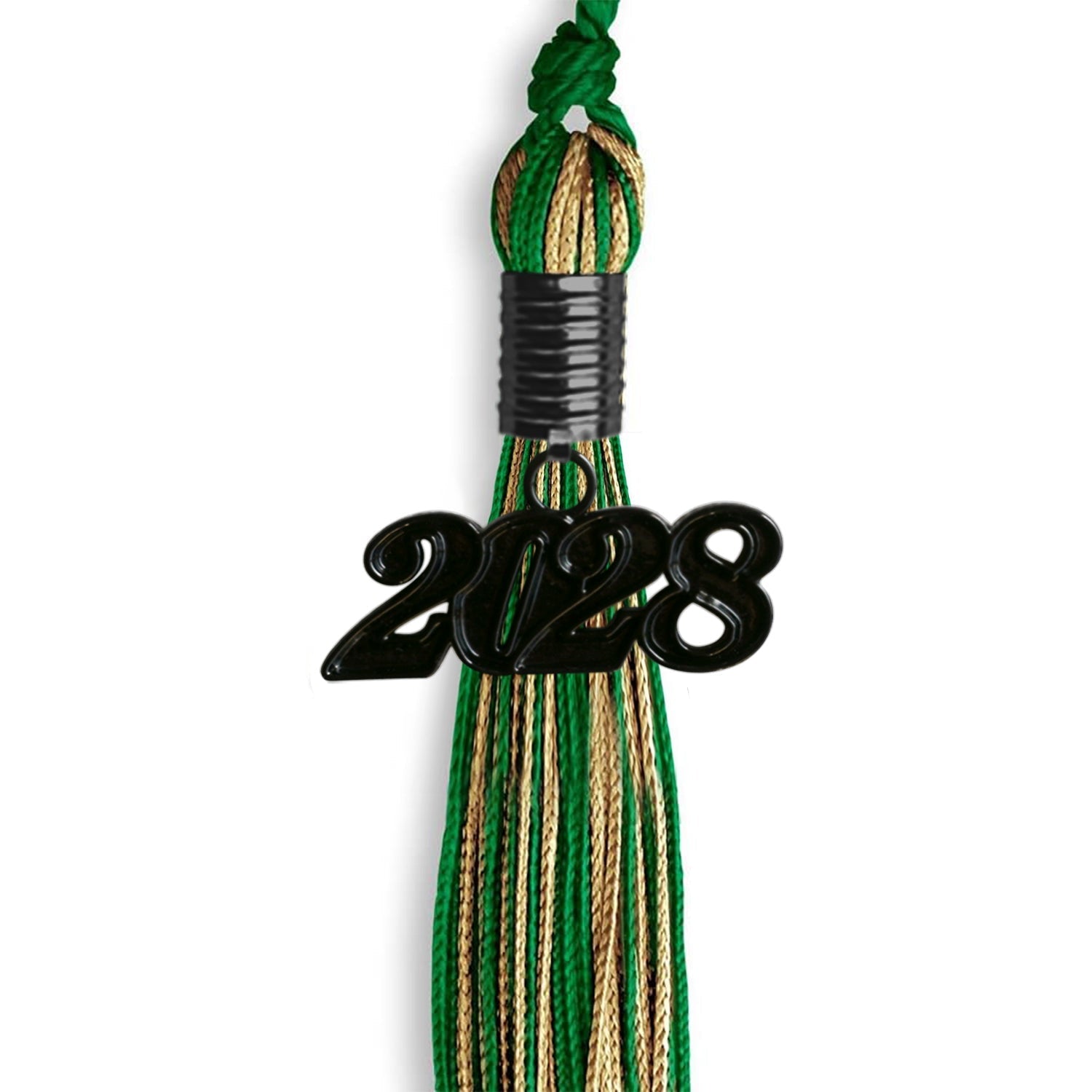 Green/Antique Gold Mixed Color Graduation Tassel with Black Bling Charm by Wholesale Grad Supply