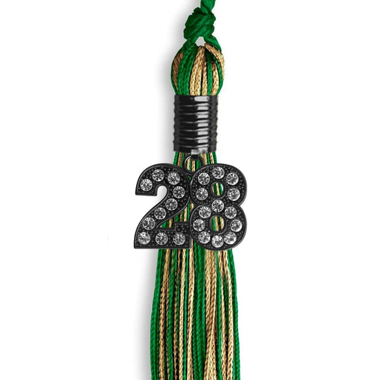 Green/Antique Gold Mixed Color Graduation Tassel with Black Bling Charm by Wholesale Grad Supply