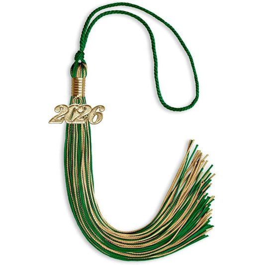 Green/Antique Gold Mixed Color Graduation Tassel with Gold Bling Charm by Wholesale Grad Supply