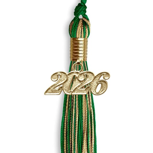 Green/Antique Gold Mixed Color Graduation Tassel with Gold Bling Charm by Wholesale Grad Supply