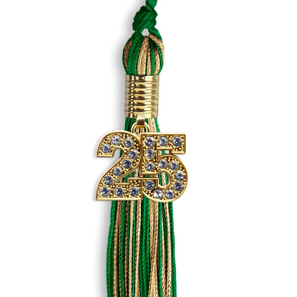 Green/Antique Gold Mixed Color Graduation Tassel with Gold Bling Charm by Wholesale Grad Supply
