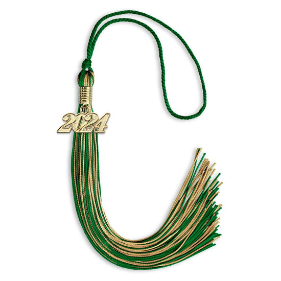 Green/Antique Gold Mixed Color Graduation Tassel with Gold Bling Charm by Wholesale Grad Supply