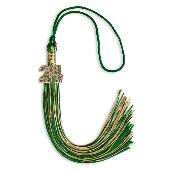 Green/Antique Gold Mixed Color Graduation Tassel with Gold Bling Charm by Wholesale Grad Supply