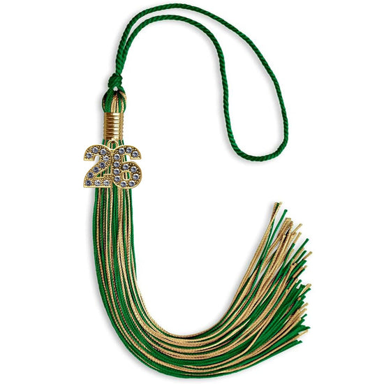 Green/Antique Gold Mixed Color Graduation Tassel with Gold Bling Charm by Wholesale Grad Supply