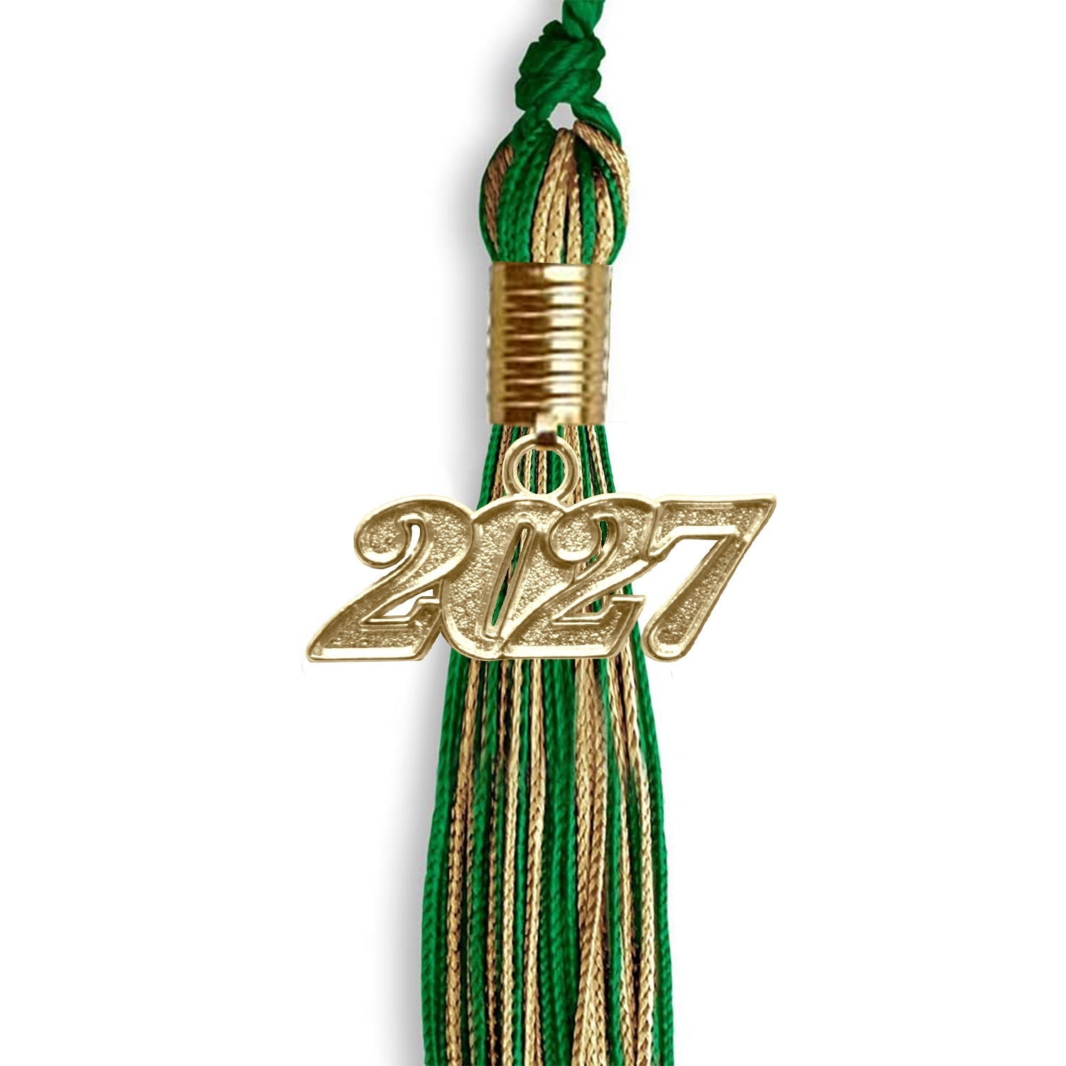 Green/Antique Gold Mixed Color Graduation Tassel with Gold Bling Charm by Wholesale Grad Supply
