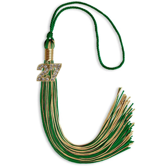Green/Antique Gold Mixed Color Graduation Tassel with Gold Bling Charm by Wholesale Grad Supply