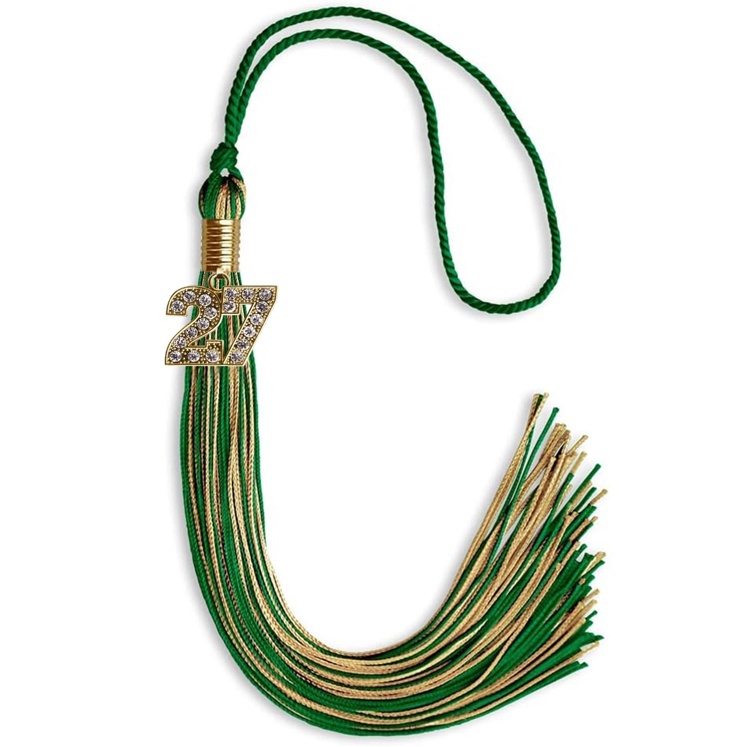 Green/Antique Gold Mixed Color Graduation Tassel with Gold Bling Charm by Wholesale Grad Supply