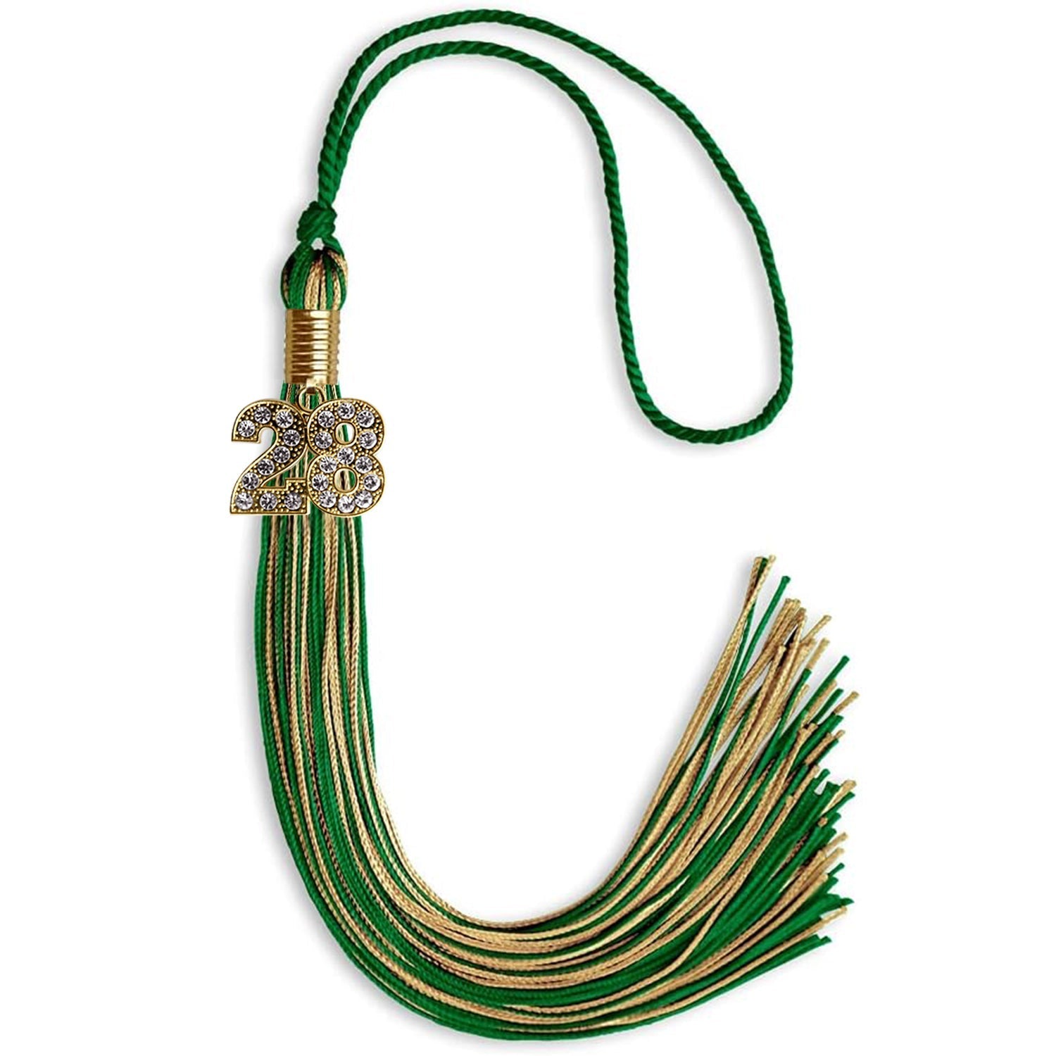 Green/Antique Gold Mixed Color Graduation Tassel with Gold Bling Charm by Wholesale Grad Supply