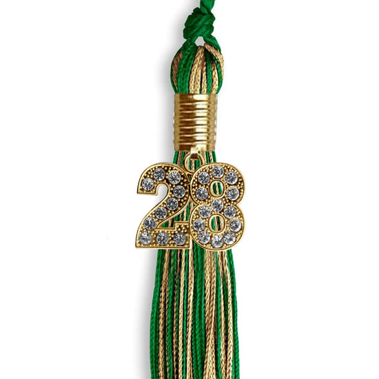 Green/Antique Gold Mixed Color Graduation Tassel with Gold Bling Charm by Wholesale Grad Supply