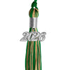 Green/Antique Gold Mixed Color Graduation Tassel with Silver Bling Charm by Wholesale Grad Supply