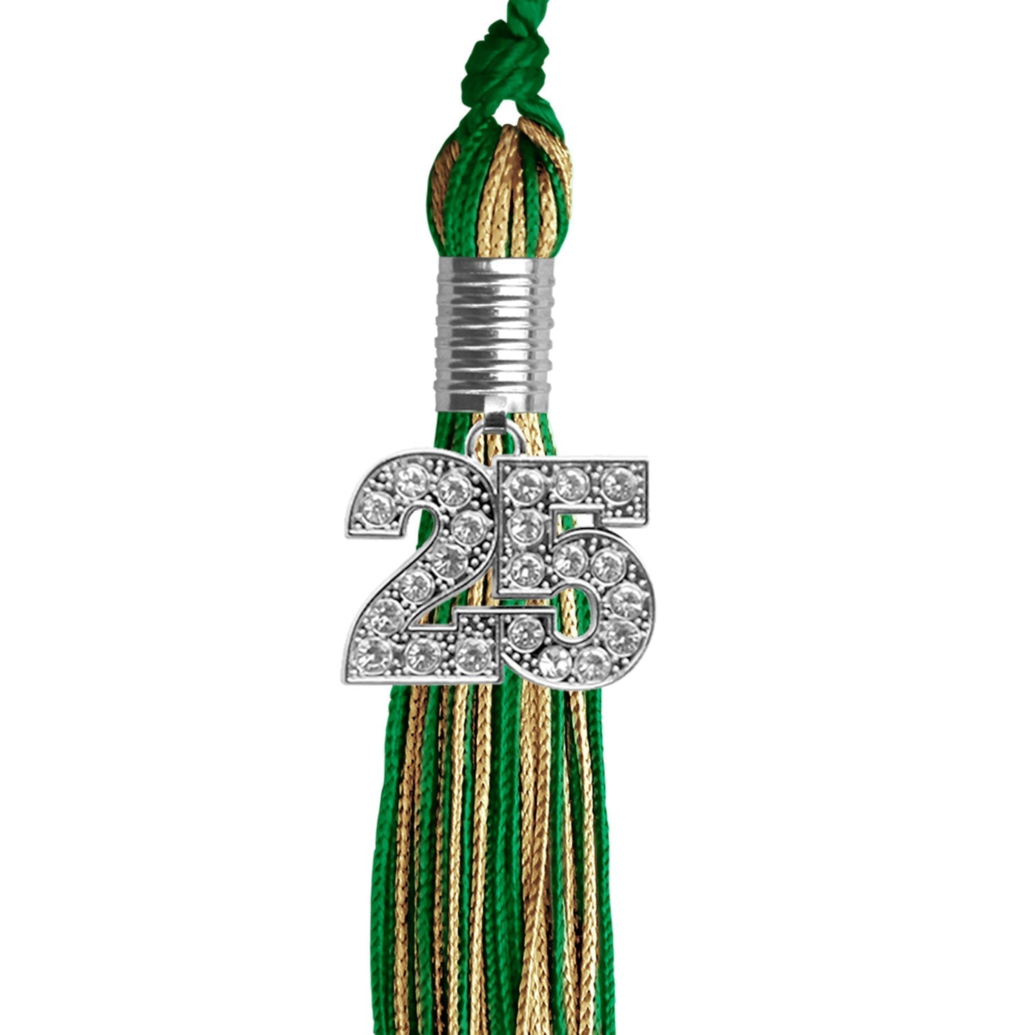 Green/Antique Gold Mixed Color Graduation Tassel with Silver Bling Charm by Wholesale Grad Supply