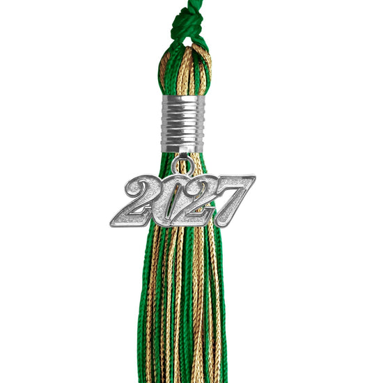Green/Antique Gold Mixed Color Graduation Tassel with Silver Bling Charm by Wholesale Grad Supply