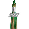 Green/Antique Gold Mixed Color Graduation Tassel with Silver Bling Charm by Wholesale Grad Supply