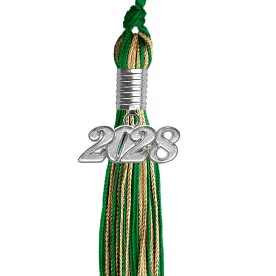 Green/Antique Gold Mixed Color Graduation Tassel with Silver Bling Charm by Wholesale Grad Supply