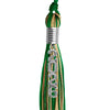 Green/Antique Gold Mixed Color Graduation Tassel with Stacked Silver Date Drop by Wholesale Grad Supply