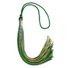 Green/Antique Gold Mixed Color Graduation Tassel with Stacked Silver Date Drop by Wholesale Grad Supply