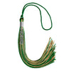 Green/Antique Gold Mixed Color Graduation Tassel with Stacked Silver Date Drop by Wholesale Grad Supply