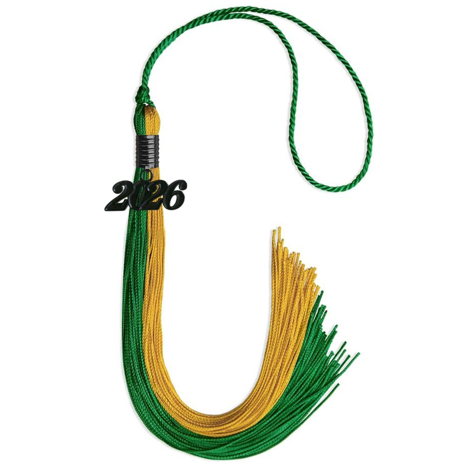 Green/Bright Gold Graduation Tassel with Black Bling Charm by Wholesale Grad Supply