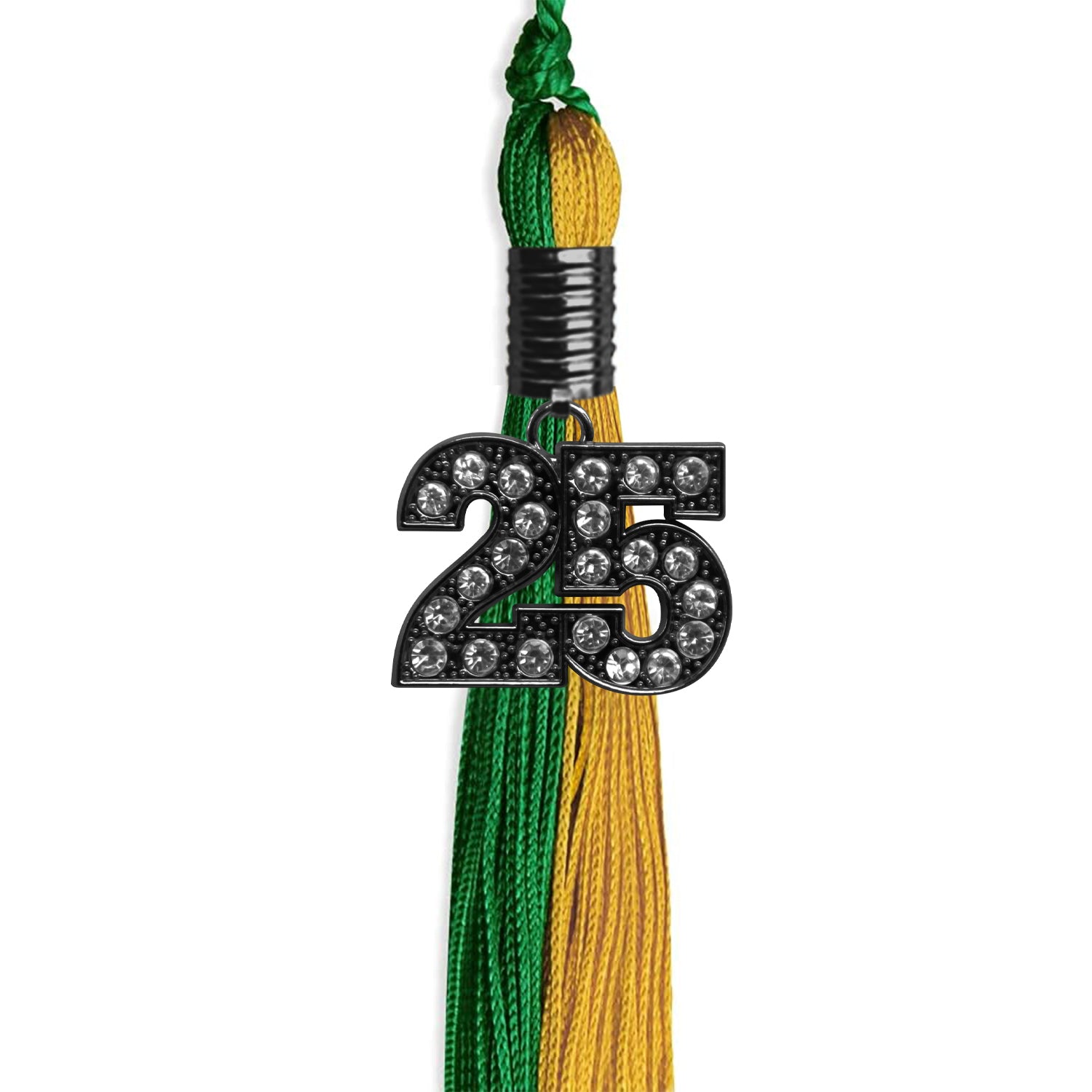 Green/Bright Gold Graduation Tassel with Black Bling Charm by Wholesale Grad Supply