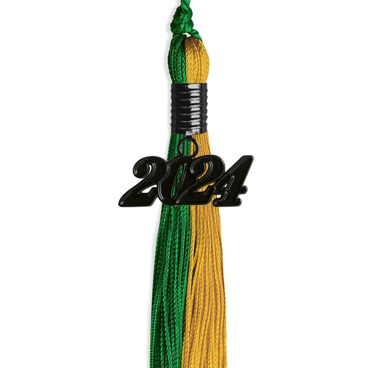 Green/Bright Gold Graduation Tassel with Black Bling Charm by Wholesale Grad Supply