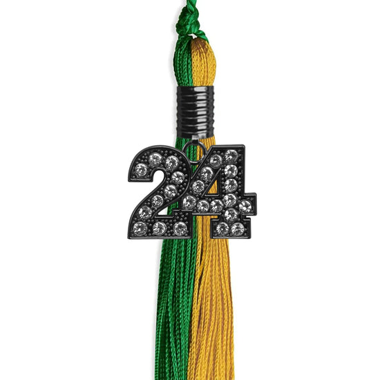 Green/Bright Gold Graduation Tassel with Black Bling Charm by Wholesale Grad Supply